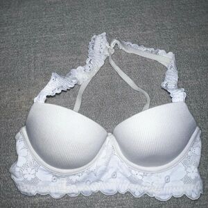 Aerie White Lace Halter Bralette the real happy demi size 32B like new!